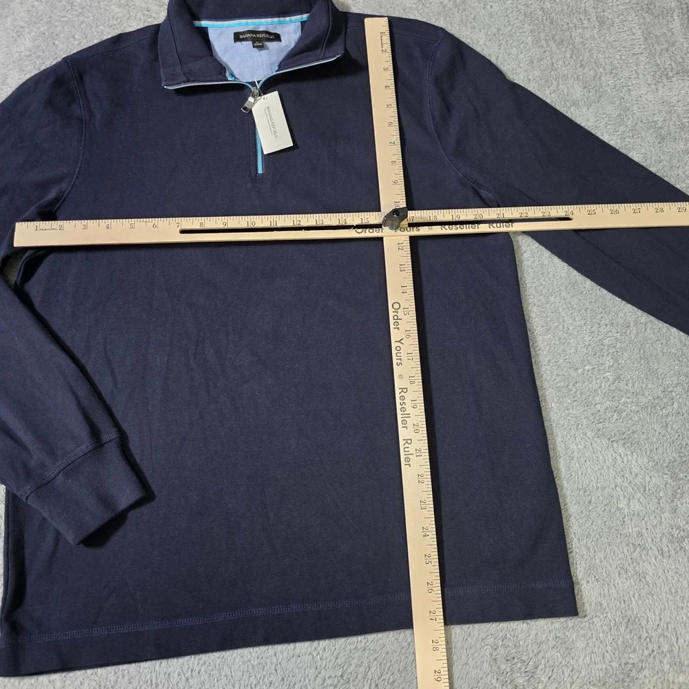 Banana Republic Mens L Quarter Zip Pullover Navy Blue Cotton Blend 932607-00-1
